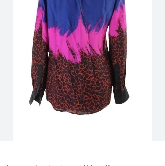 ANNE KLEIN BLUE PINK MULTI PRINT Button Down Blouse Top Shirt Womens  14 - Picture 4 of 9
